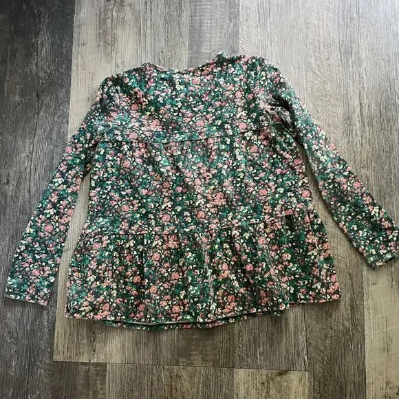 J Crew Crewcuts Green Floral Long Sleeve Top Girls Large - Picture 5 of 5